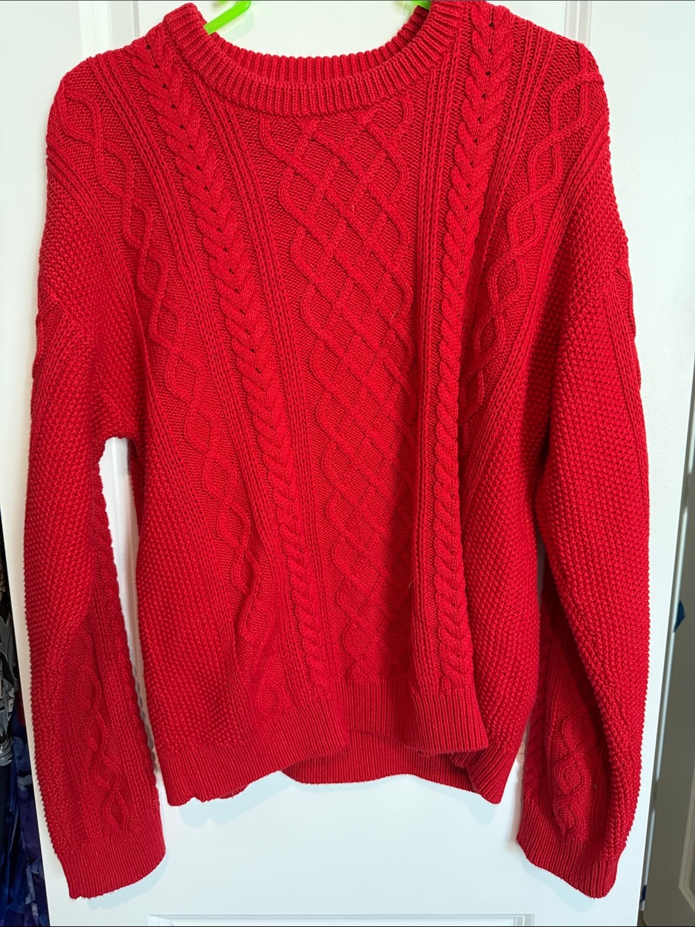 J. Crew Red Cable-Knit Crewneck Sweater